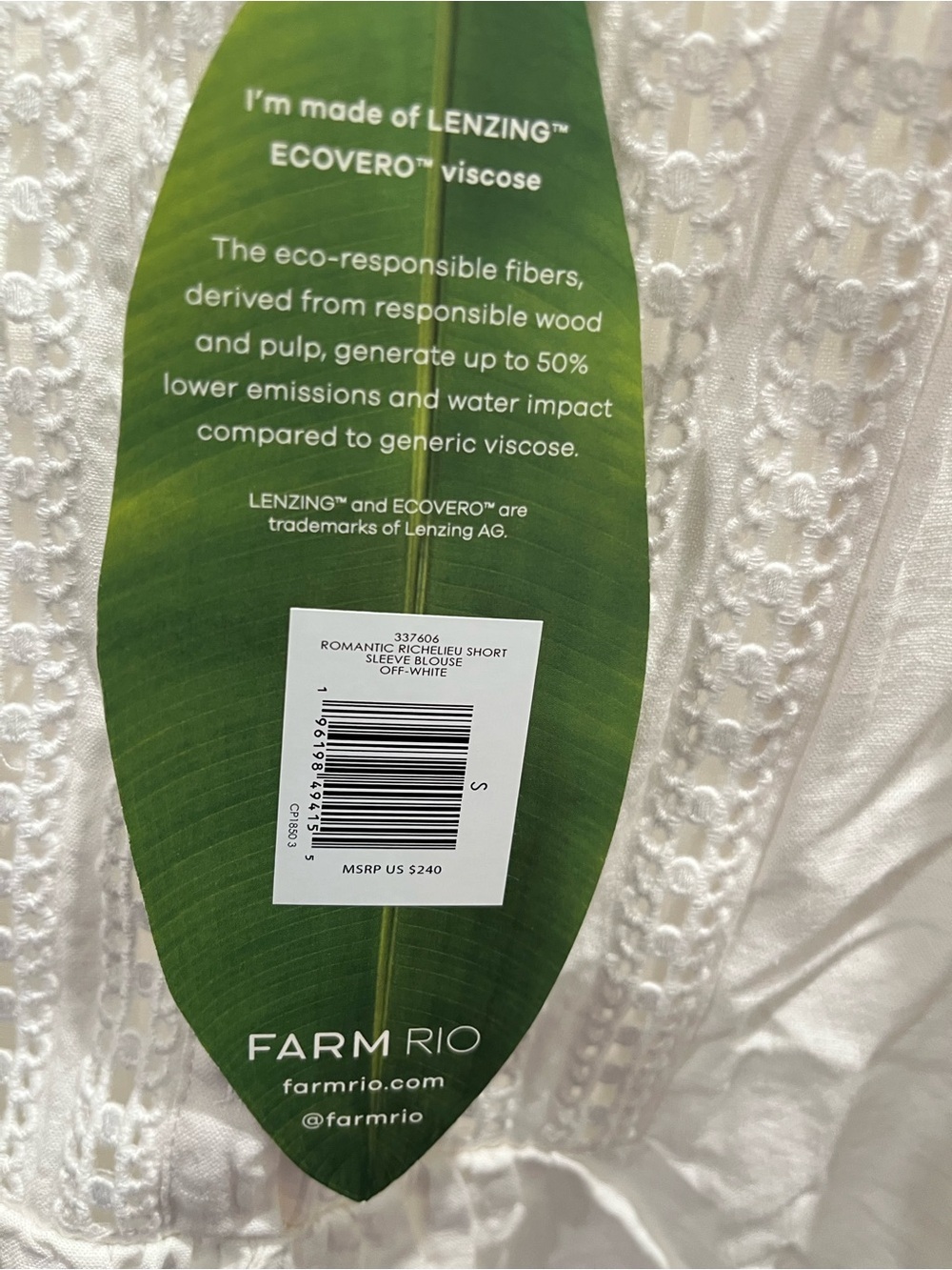 NWT FARM RIO Women's Romantic Richelieu Blouse Off White S - Picture 4 of 4